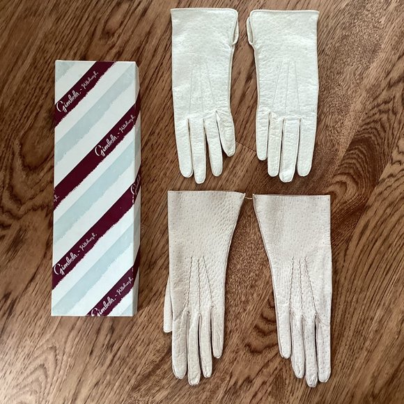 MARK CROSS Accessories - VTG NEW MARK CROSS IVORY PECCARY LEATHER GLOVES & BACMO OFF-WHITE PIGSKIN GLOVES